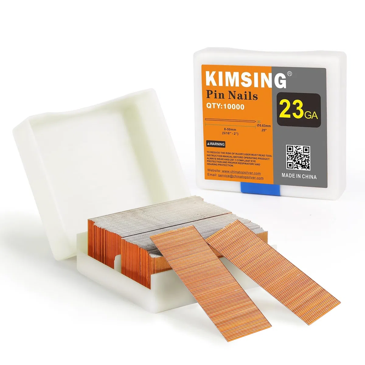 KIMSING P625 Chiodi a spillo in rame, calibro 23 10000 PCS/scatola, perni senza testa di 25 mm di lunghezza adatti a chiodatrici pneumatiche e a spillatrici ad aria compressa