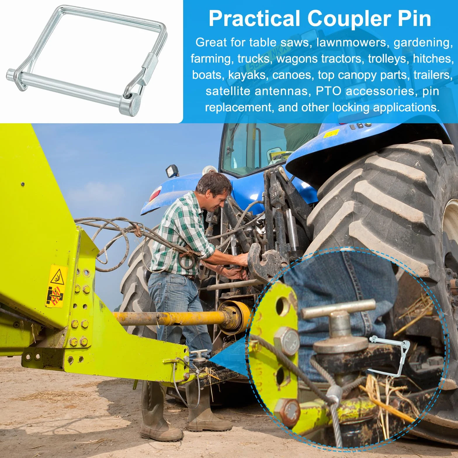 PATIKIL 6pz Perno di Bloccaggio per Albero 8x100mm Perno Accoppiamento Rimorchio Perni di Sicurezza a Filo Pto Quadrato per Camion Rimorchi Falciatrici Trattori Barche