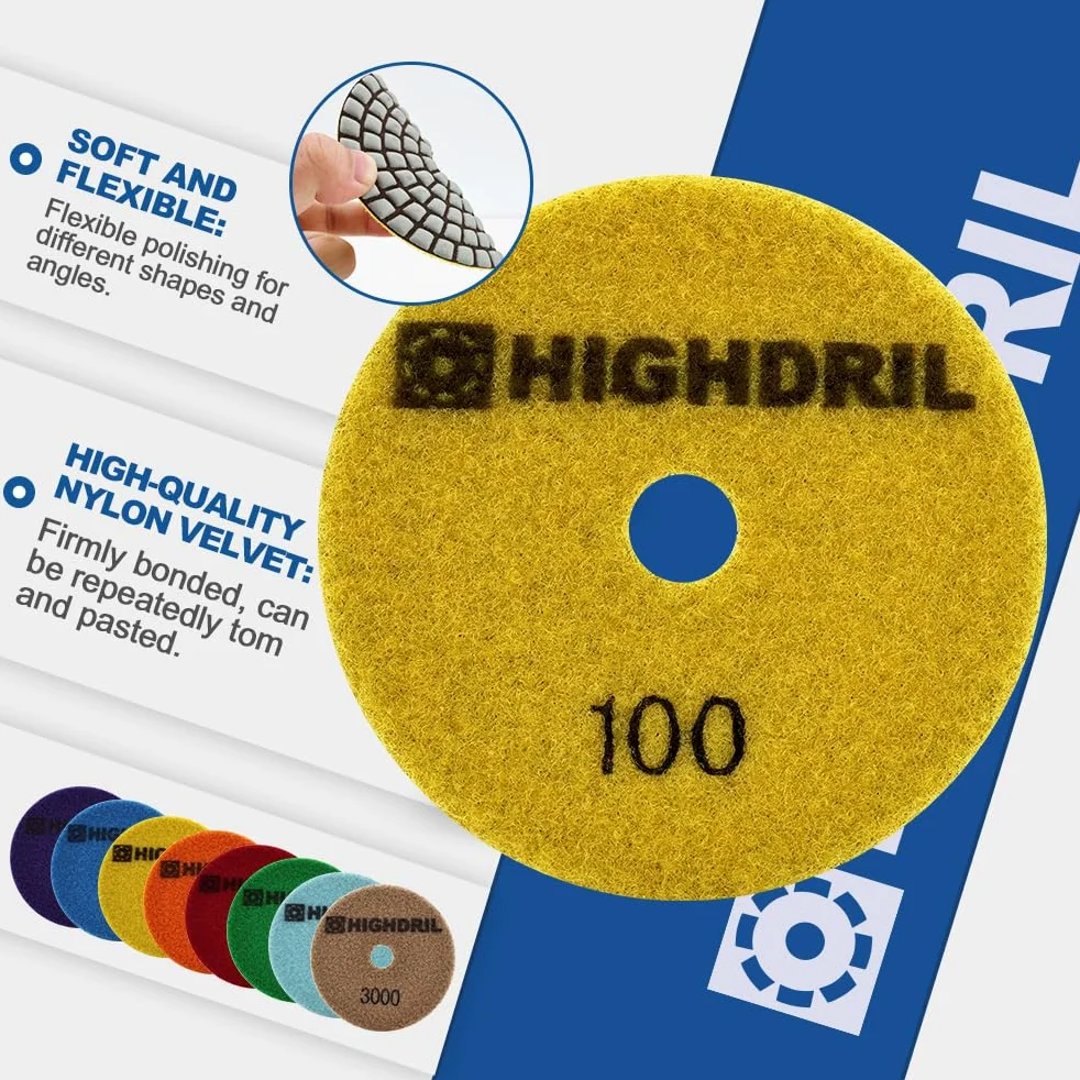 HIGHDRIL Tamponi Lucidatura Diamantati 8 Pezzi - 100mm Grana #30 Secco Dischi per Lucidare Marmo Granito Quarzo