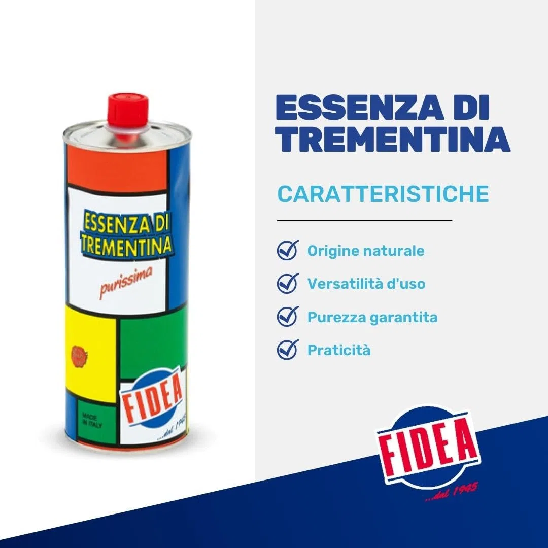 FIDEA - Essenza di Trementina per pittura ad olio, diluente per colori, acquaragia vegetale Distillata di Alta Qualità, purissima - Made in Italy (1 litro)