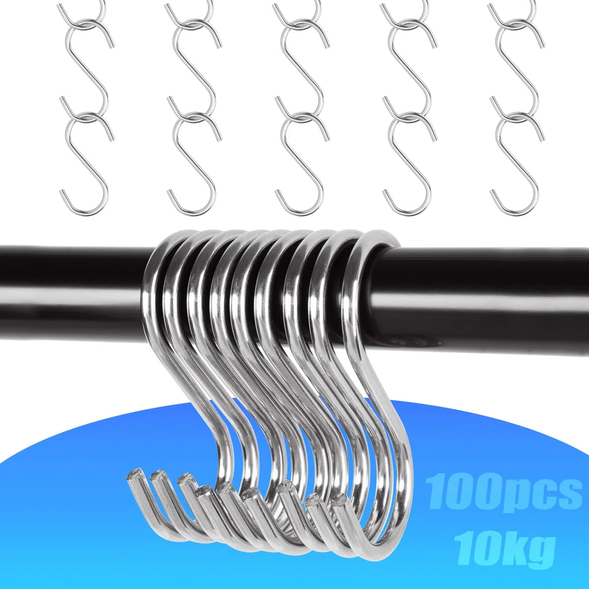 100 pezzi 7,1 cm Ganci a S in Acciaio Inox, Gancio Scorrevole per Rack, Gancio a S Resistente, per Cucina, Officina, Bagno, Giardino