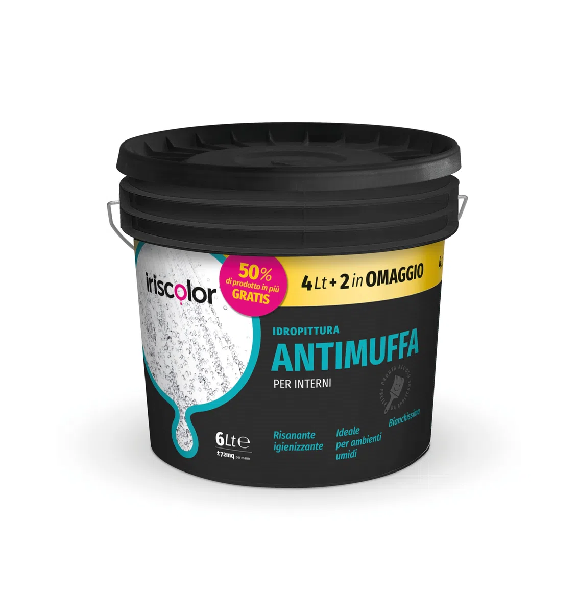 Pittura Antimuffa per Interni 4+2 LT Ideale Per Ambienti Umidi Vernice Bianca Muro Interno ad Alta Resa Pittura bianca Per Interni Acrilica Igienizzante Effetto Opaco