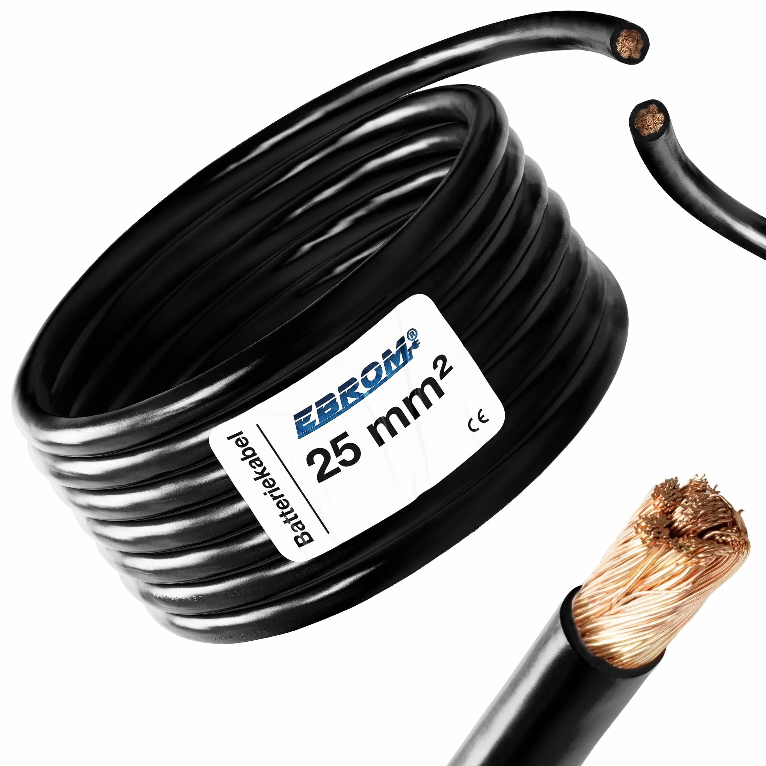 EBROM H07V-K 25 mm2 - Cavo per batteria, 3 m, 100% rame OFC, 3 m, 25 mm2, colore: Nero