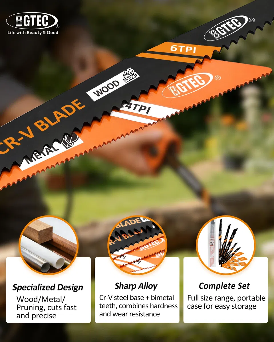 BGTEC Lame per sega alternativa (36 pezzi) – Kit di lame per sega sostitutive in acciaio al cromo-vanadio 50Cr-V e bimateriale BI-M per potatura di alberi, legno, metallo e plastica
