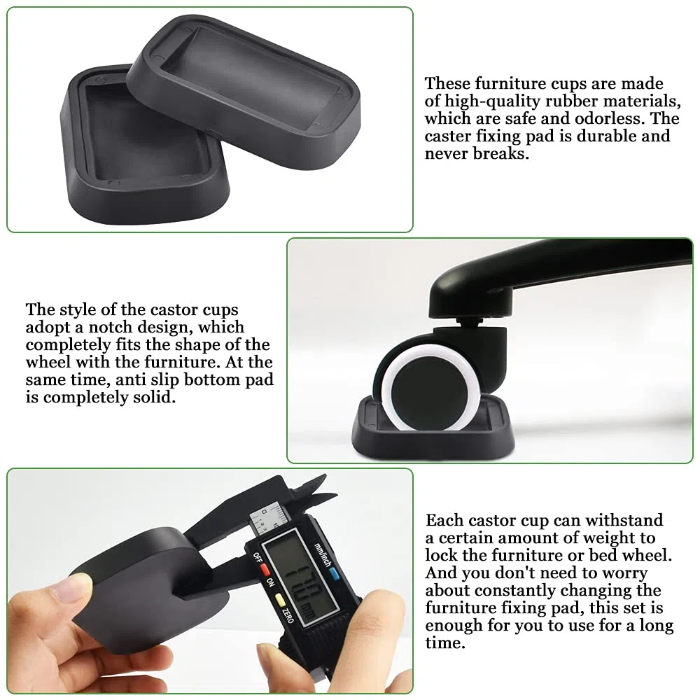 5Pz Coppe Bloccaruote in Gomma per Mobili Coppette per Rotelle Nero Tazze per Ruote in Gomma per Mobili Piano Caster Cups Protezioni per Pavimento Antiscivolo per Mobil i Divani Letto e Sedie