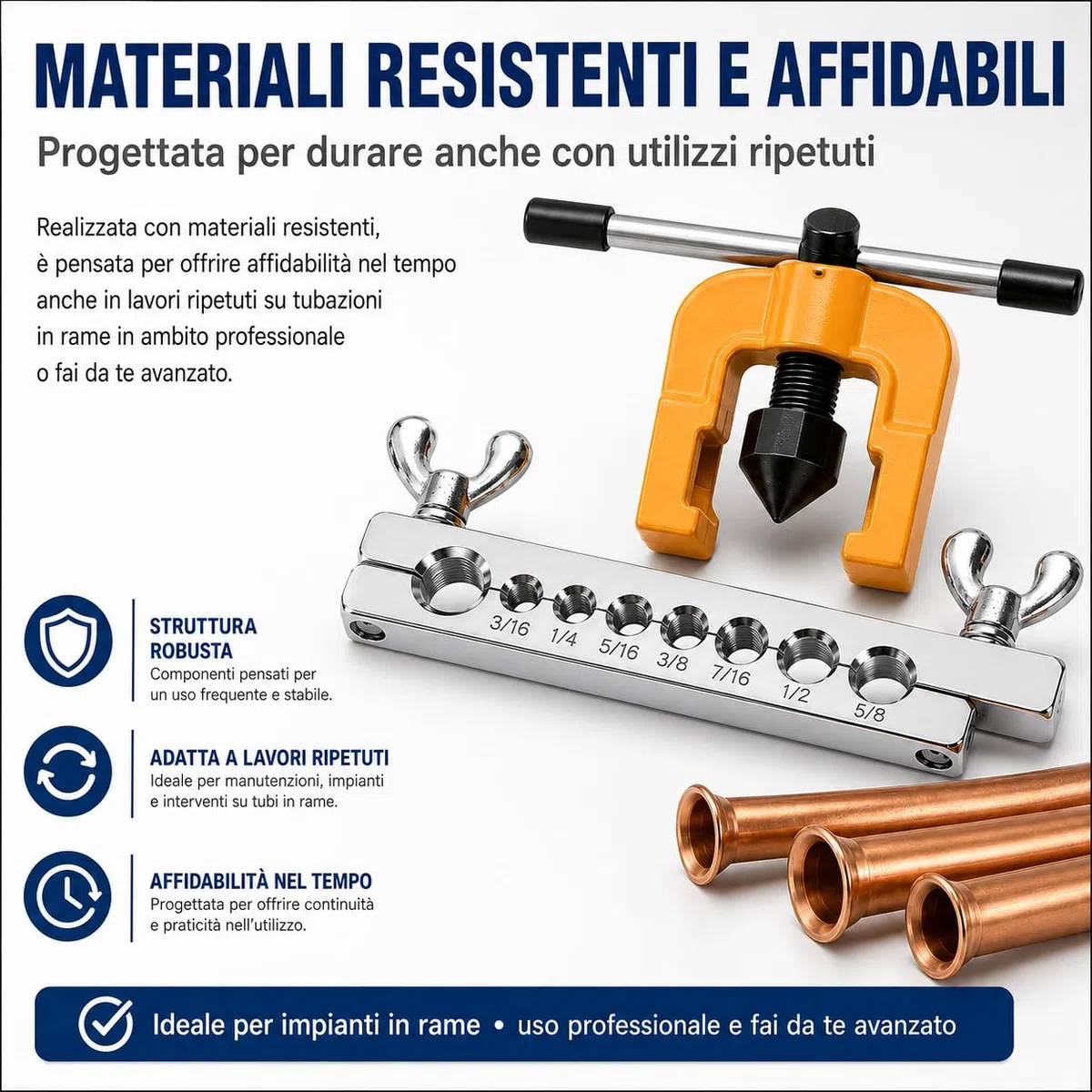 Topolenashop Macchina Cartellatrice Svasatrice Pagliettatrice per Tubi in Rame – Misure 3/16"-5/8", Attrezzo per Idraulica, Condizionamento e Refrigerazione