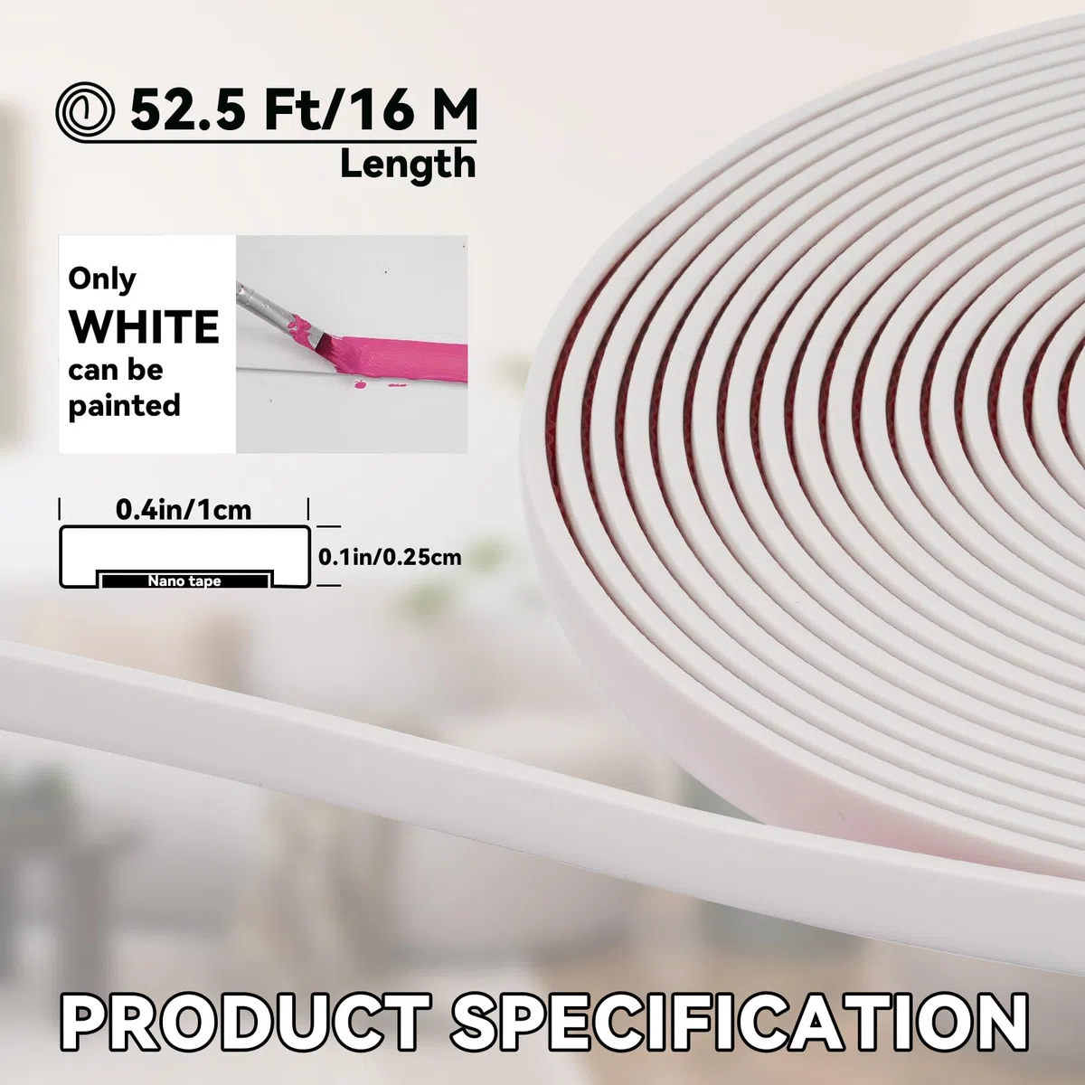 16M Modanatura Adesiva per Pareti, Bianco Nastro di Decorazione Flessibili per Porte, Finestre, Specchi, Pareti, Pavimenti, Piastrelle, e Bordi (LARG.:1 cm, ÉP.:0,25 cm)