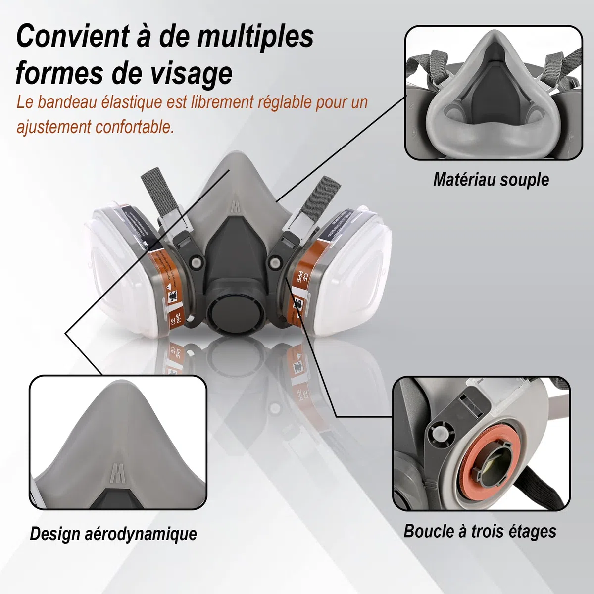 faburo Protezione respiratoria riutilizzabile con filtri e occhiali di protezione anti polvere, anti gas, filtro respiratorio per pittura, lavoro, bricolage, levigatura, spruzzatura, lucidatura