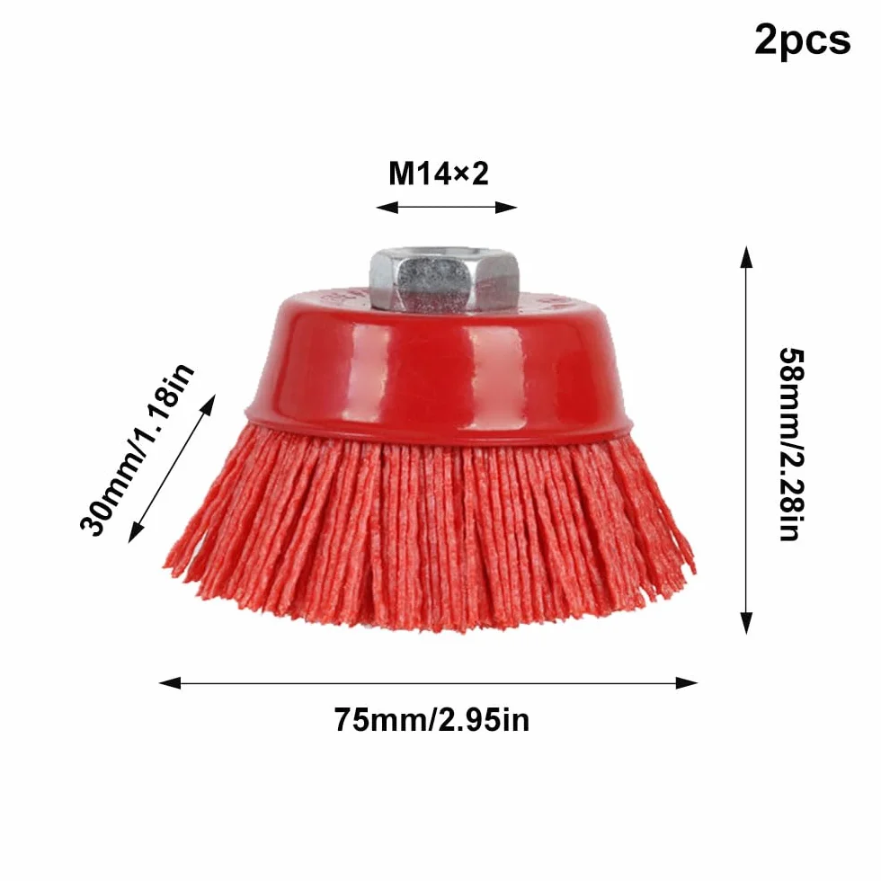 2 Pezzi Spazzola a Tazza Nylon per Smerigliatrice da 75 mm Spazzola Abrasiva Nylon Spazzola Nylonper Smerigliatrice Angolare con Filettatura Interna M14 x 2 per Lucidare,Rimuovere la Ruggine