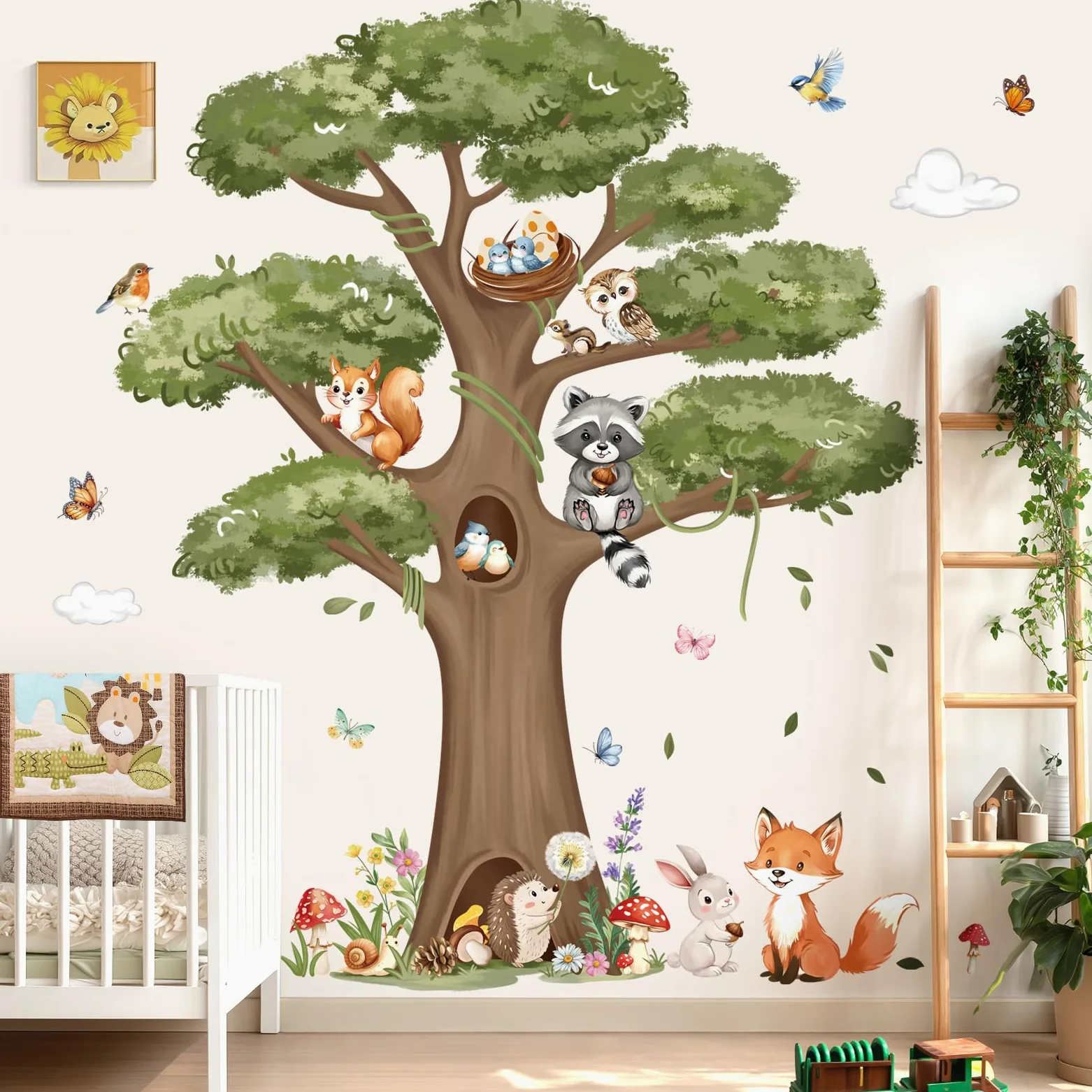 decalmile Adesivi Murali Animali Foresta Albero Grande Adesivi da Parete Animali del Bosco Volpe Coniglio Decorazione Murale Asilo Nido Camerette Bambini Camera da Letto