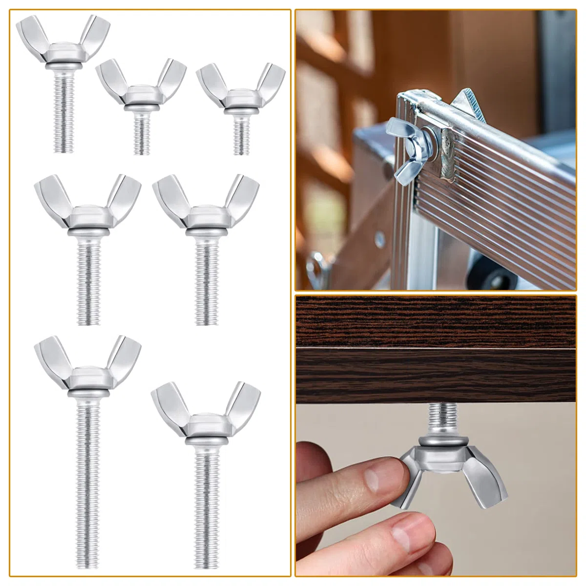 Gueenky 62 Pezzi Dadi ad Alette, M4 M5 M6 Dado a Farfalla in Acciaio Inox Bulloni a Vite a Farfalla, 7 Misure Viti ad Alette a Farfalla Dado ad Alette a Farfalla Assortimento Kit