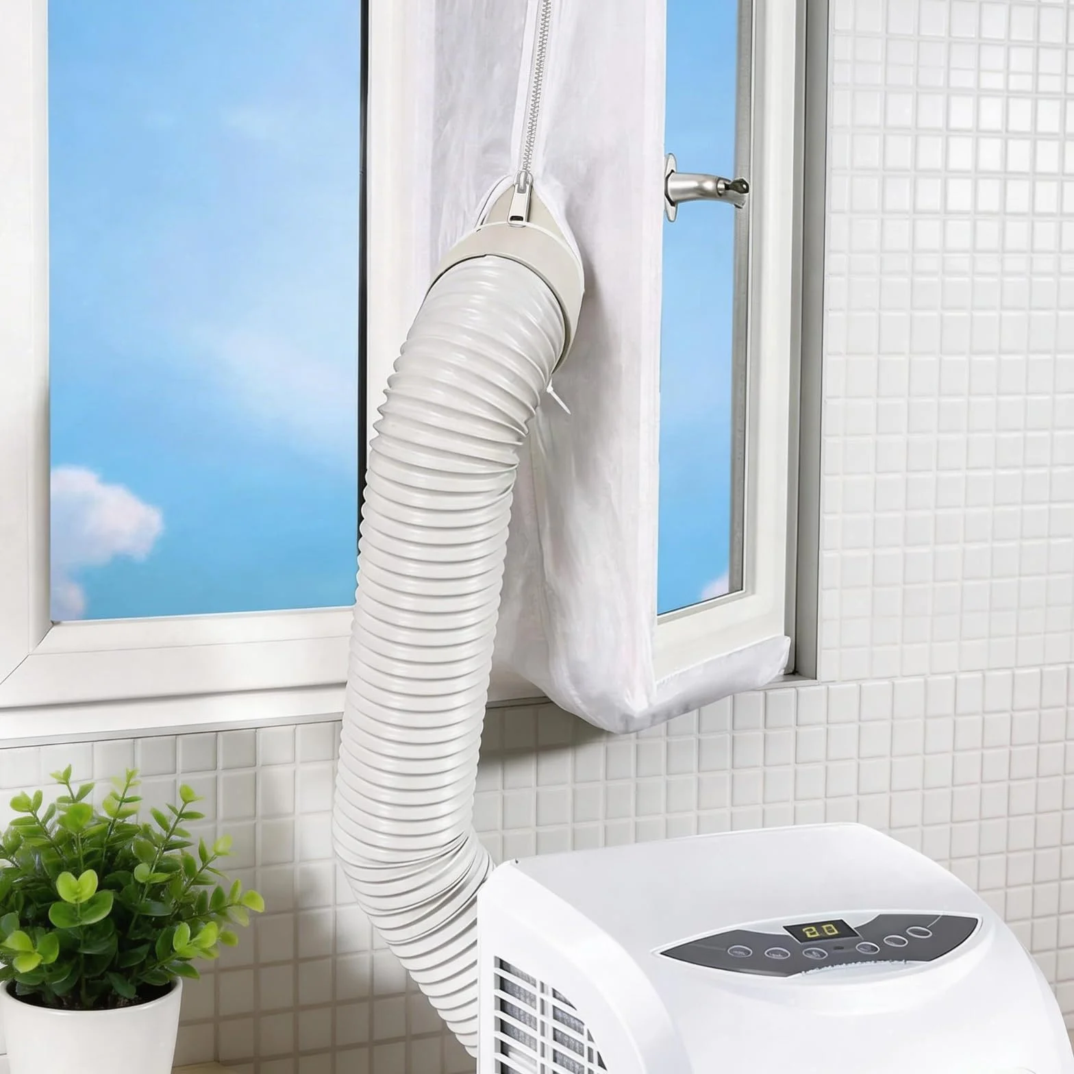 Kit di guarnizioni per finestre del condizionatore d'aria, 4 m, kit di guarnizioni per finestre con doppia cerniera e chiusura adesiva, per condizionatore d'aria portatile, compatibile con