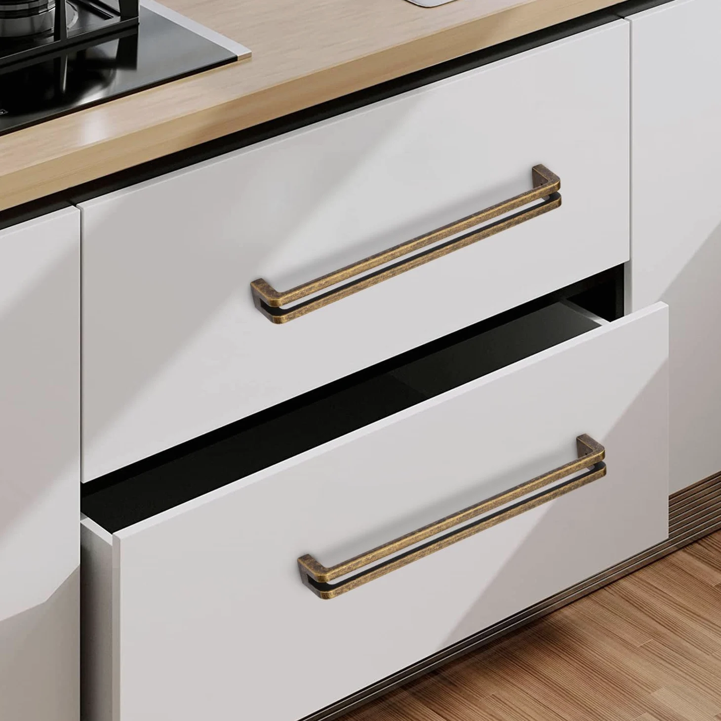 SYZOW 6 Pezzi Antique Ottone Cabinet Pulls 256mm Hole Centers Kitchen Cabinet Maniglie Lega di Zinco Vintage Cassetto Pulls