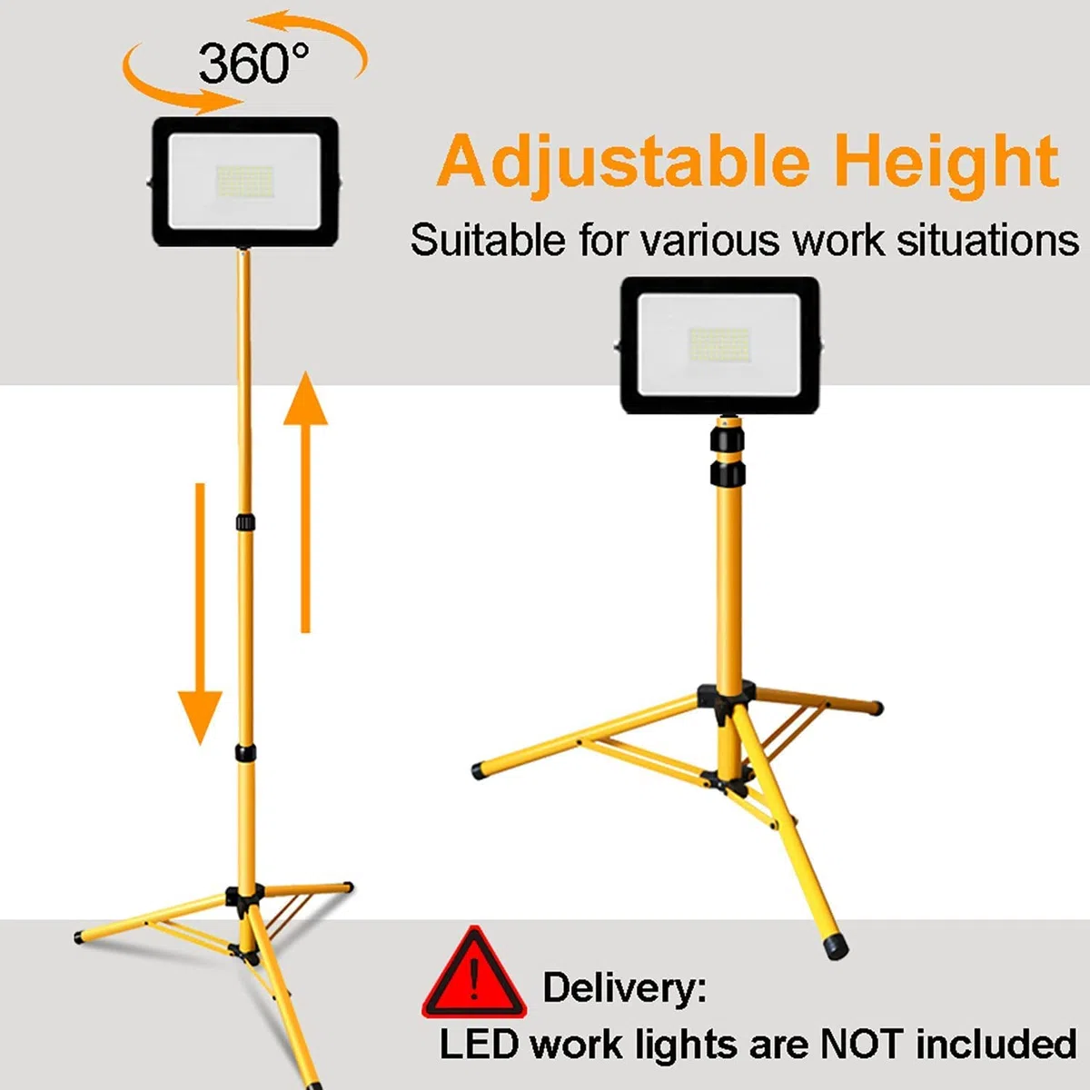 Gimisgu Treppiede telescopico, Treppiede per faretti LED per lavoro luce cantiere Flood, Proiettori Trepiede LED, Altezza regolabile fino a 1,60 m Giallo-Staffa Singola