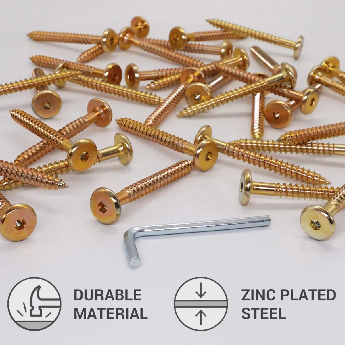 SKIR'CO (40 pezzi) Viti per connettori per legno zincate gialle 6,5 x 60 mm, viti per connettori per mobili, testa piatta