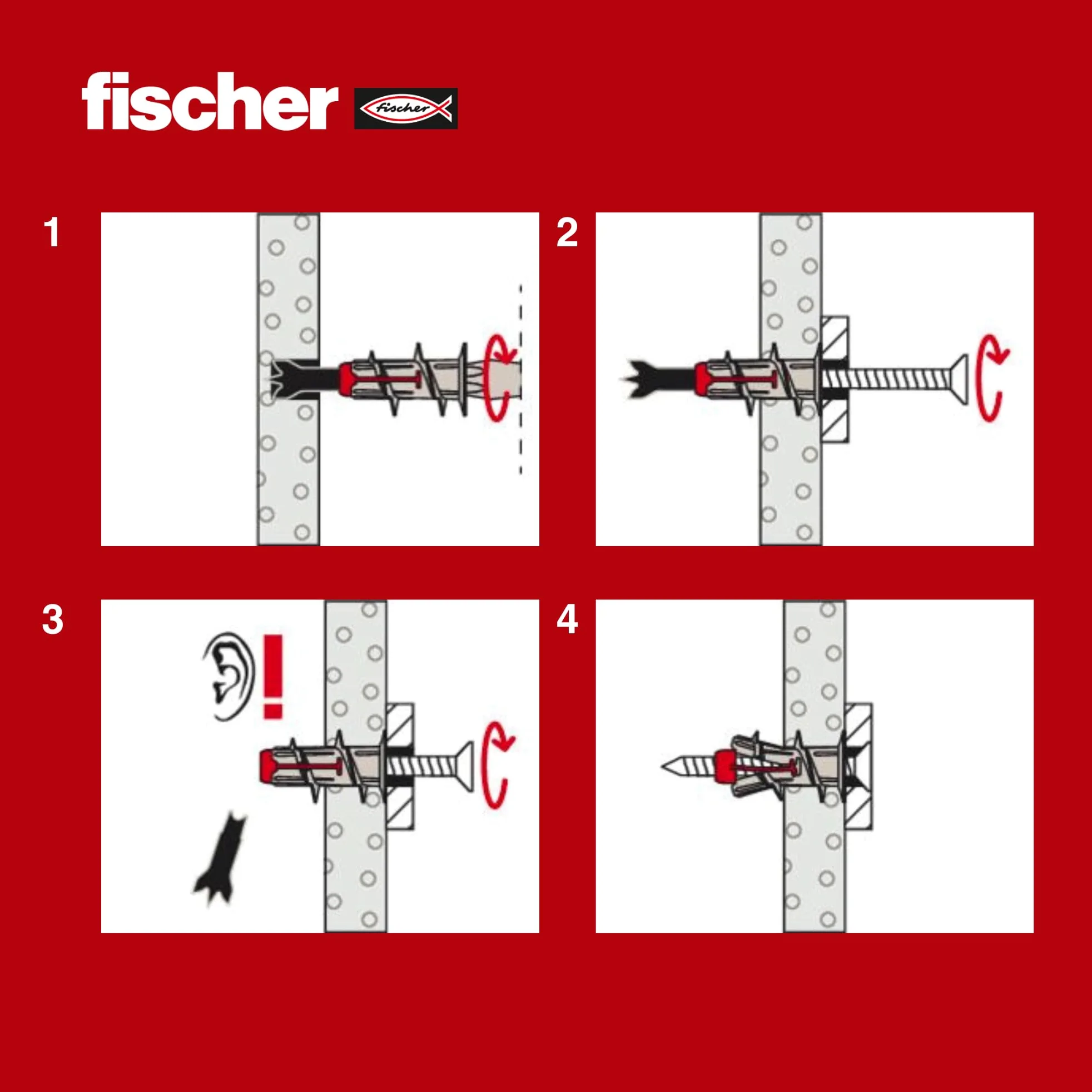 Fischer Duoblade, Tasselli Autoforanti Espandenti per Cartongesso, Grigio/Rosso, 50 Pezzi
