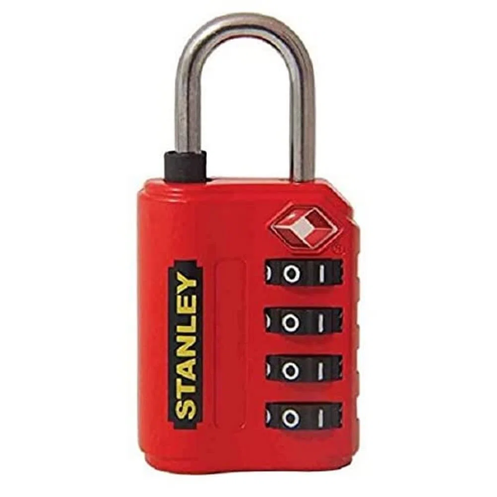 Stanley S742-058 Lucchetto da Viaggio, Combinazione a 4 Cifre, Arco Acciaio 30 mm, Tsa, Indicatore di Sicurezza in Zinco, per Zaini, Borse, Valigie, Borse Sportive, Rosso