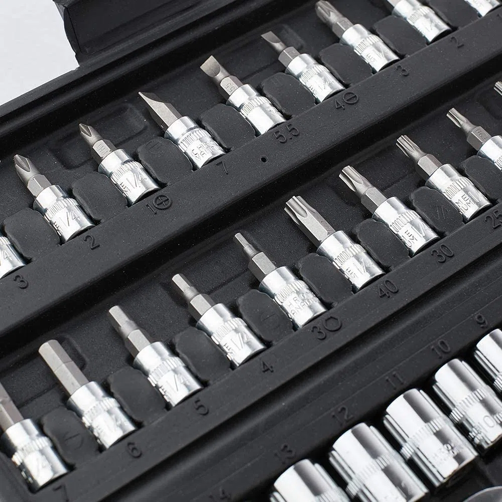 46 Pezzi Set di Chiavi a Bussola con Cricchetto 1/4" Cromo Vanadio Cr-V per auto fai da te Punte PH e PZ