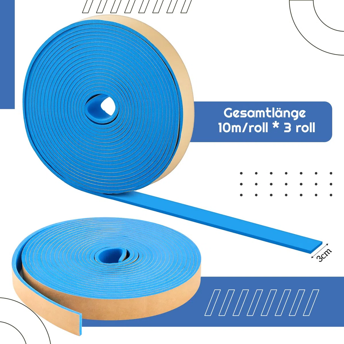 Xuniea Autoadesivo per Composto Autolivellante Nastro per Giunti di Dilatazione per Isolamento Striscia Isolante Perimetrale Autoadesivo Parete Divisoria Riscaldamento(3 cm x 30 m,Blu)