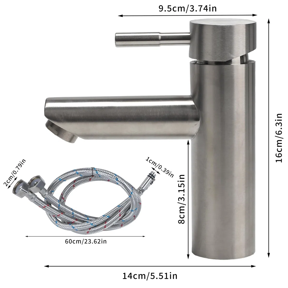 Rubinetto Bagno Lavabo Acciaio Inossidabile 304, Miscelatore Cucina con Tubo Flessibile, Rubinetto Vasca da Bagno, Miscelatore Bagn per Lavandino, WC per Gli Ospiti (Argento)