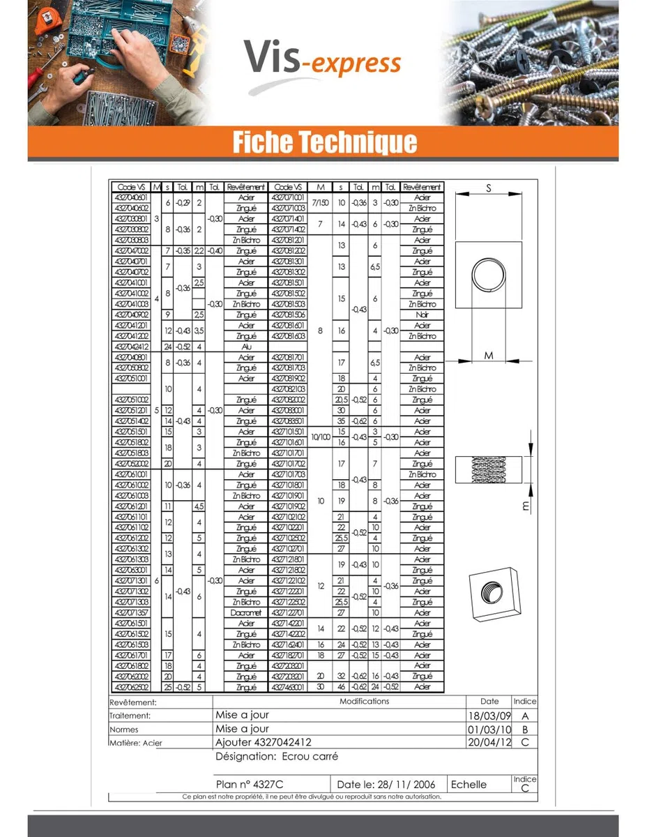 Dado Quadrati M8 20X20X6 Acciaio zincato bianco