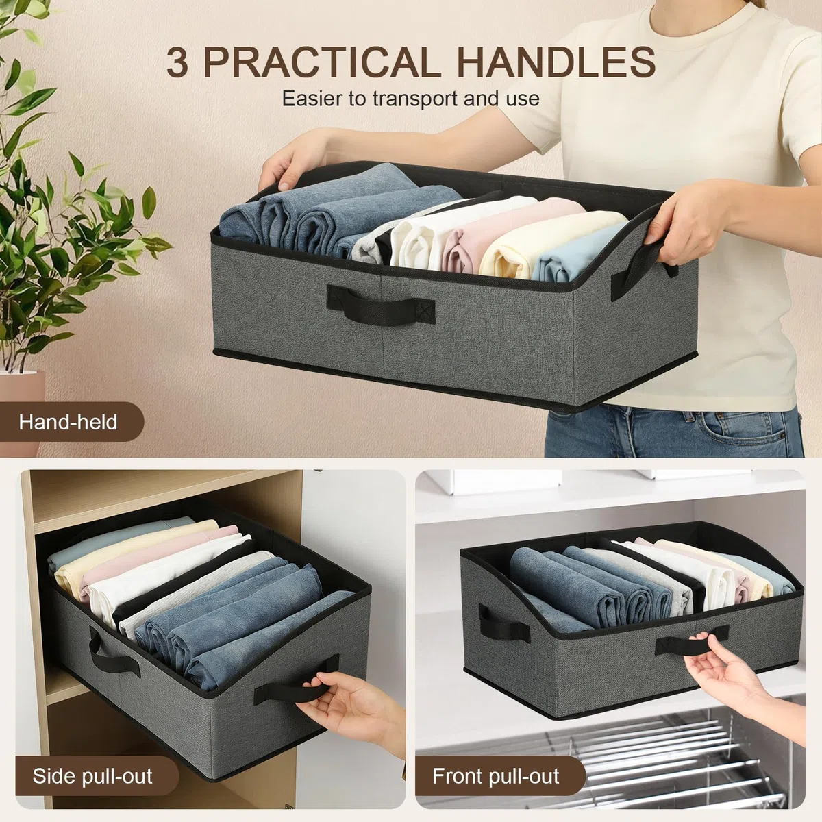 Cozary Scatole Portaoggetti 28L,Set di 2 Cubo Portaoggetti Pieghevole in tessuto 50x28.5x20cm, con Maniglia,Grande Contenitore per Vestiti,Armadio,Giocattoli, libri e Guardaroba