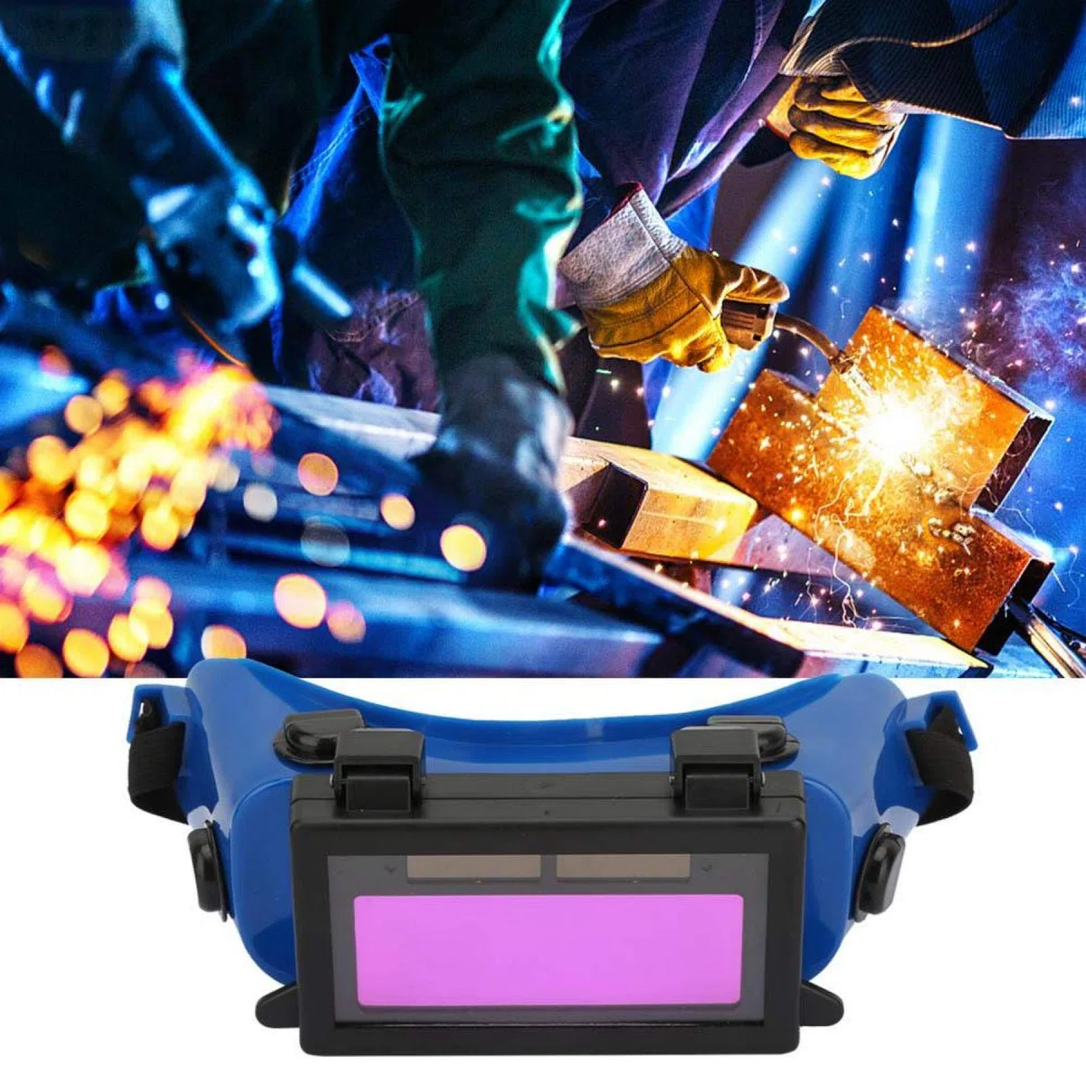 Occhiali Saldatura Auto-oscuranti, saldatore per maschera gli occhi oscuranti automatici per solari Occhialis Saldaturas per cantiere, Occhiali per Saldatura(Blu)