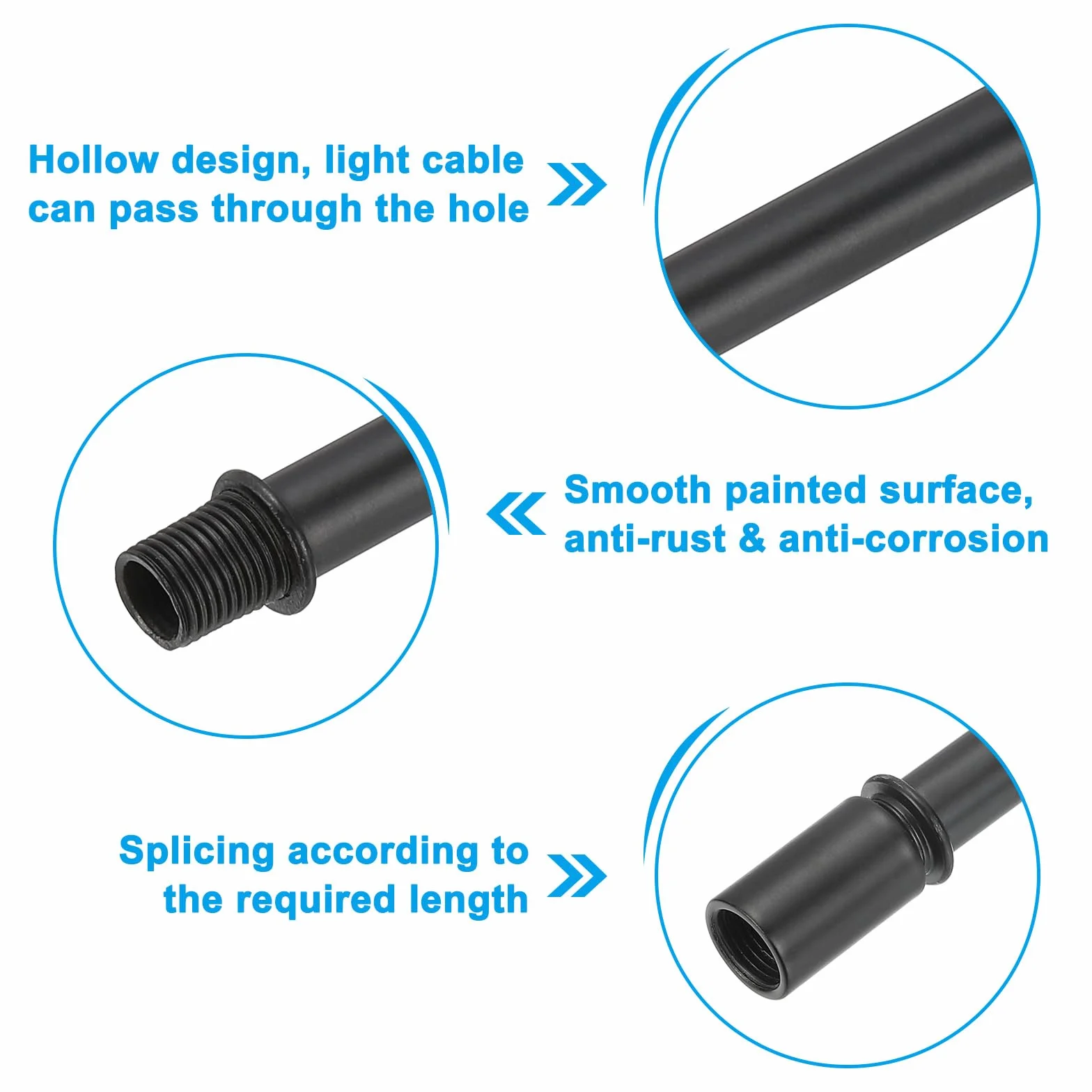 PATIKIL Kit Asta Lampada a Tubo Dritto, 4 Set M10 Acciaio al Carbonio 250mm Lunghezza Asta Filettata a Doppia Estremità con Dado Accoppiamento Manicotto Connettore per Lampade Tavolo, Nero