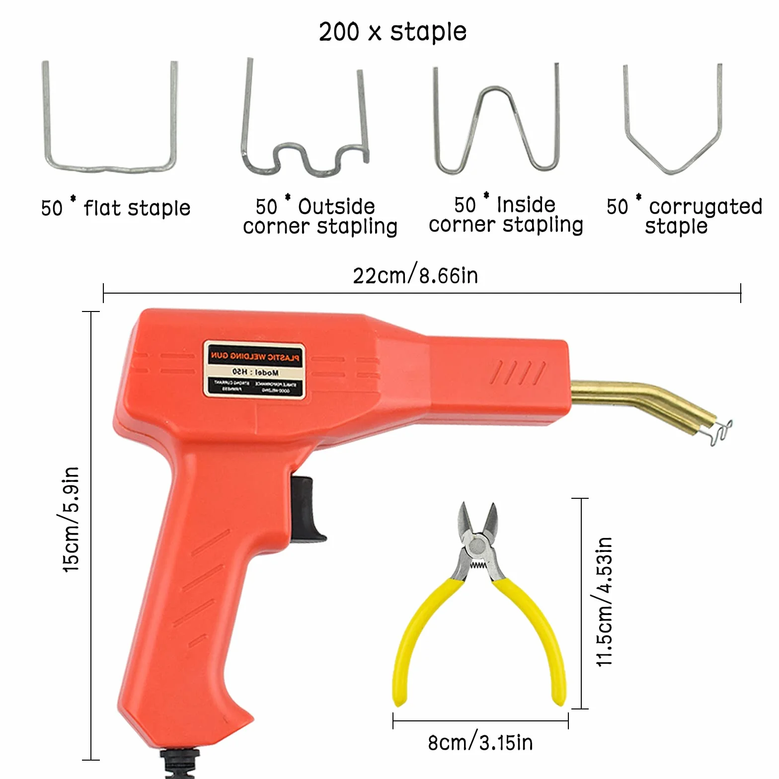 Plastica Saldatrice Kit, Aolkee 50W Saldatore per Plastica, Riparazione Paraurti Auto, pinzatrice a caldo, strumento di saldatura per riparazione paraurti auto con 200 graffette, pinze