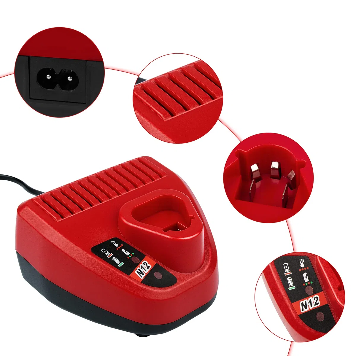 ASUNCELL M12 Caricabatterie per Milwaukee Batterie 48-11-2401, 48-11-2402, 48-11-2420, 48-11-2430, 48-11-2440, 48-11-2460, 48-40, 40, 48-10, 48-1111111111111111 11 11 -24 11, 48-11-2412