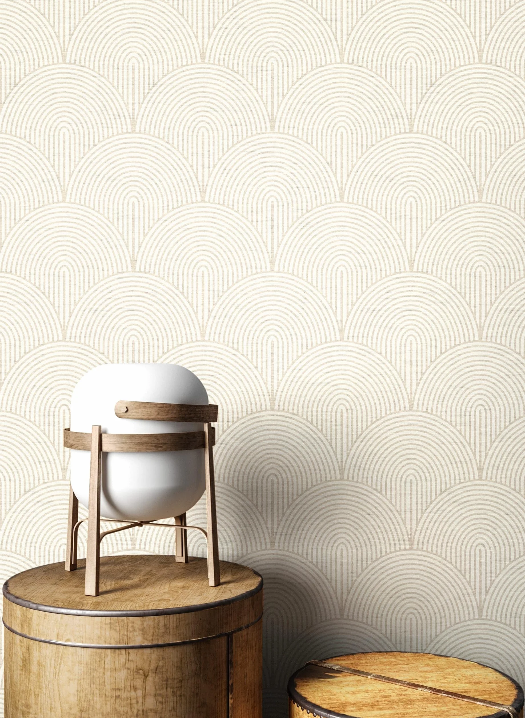 Newroom Tapete Beige Vlies Bogen - Modern Boho Art Deco Linien für Wohnzimmer Schlafzimmer