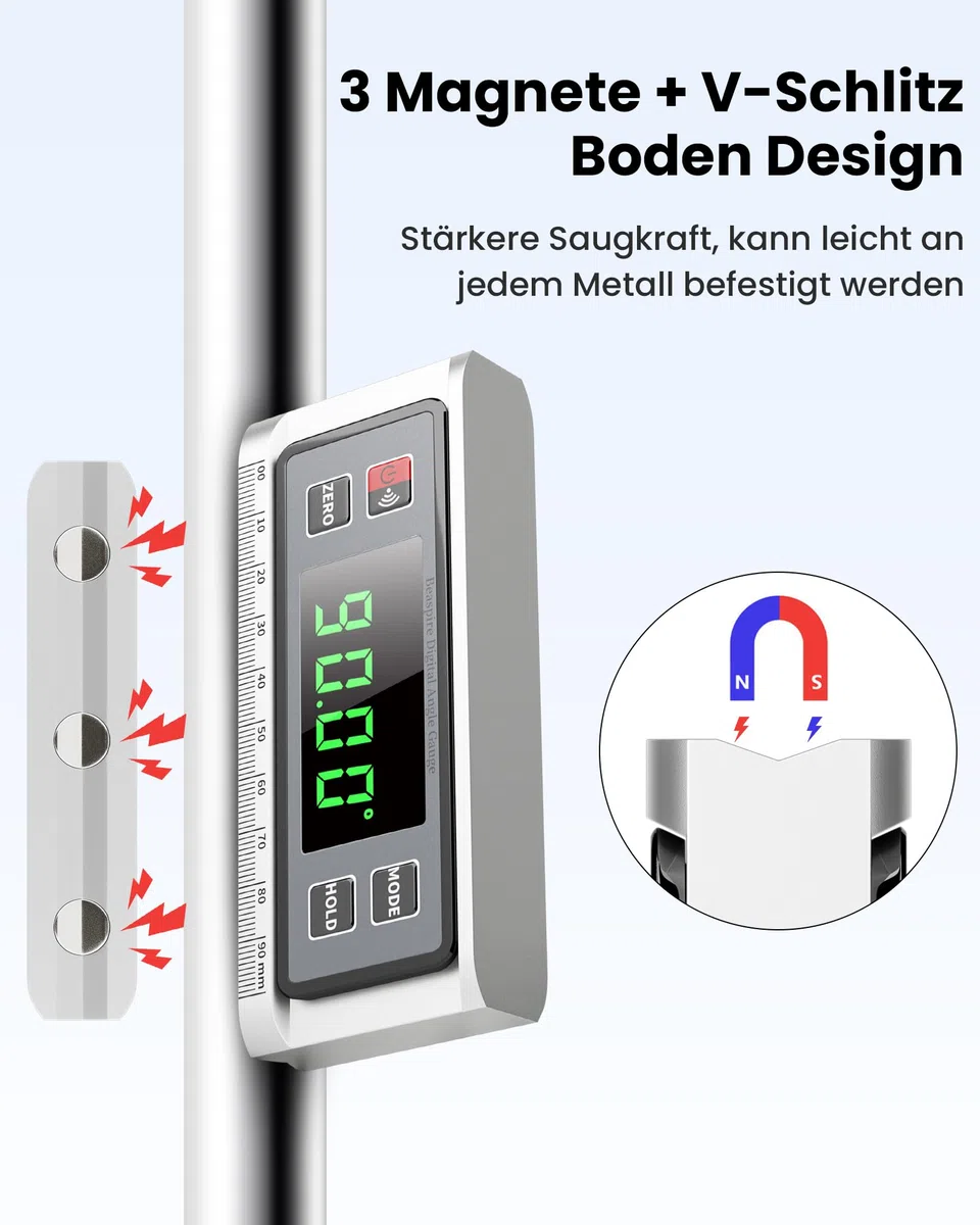 Beaspire Livella Digitale Professionale Magnetica, Inclinometro con Display LED e Base a V, Struttura in Lega di Alluminio, Compatta per Falegname, Auto e Misurazioni Edilizie