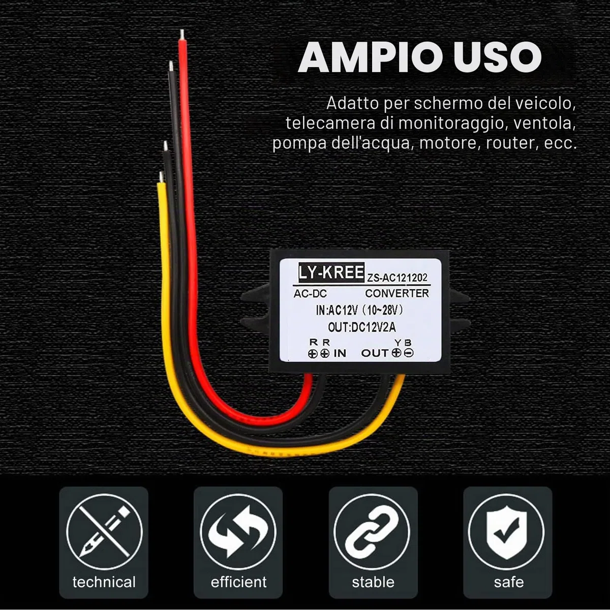 Convertitore di Alimentazione AC-DC AC 12V (10-28V) a DC 12V, 2 Pezzi Convertitore Buck, Convertitore a Tensione Ridotta Buck Regolatore per Schermo Auto Pompa Acqua(2A)