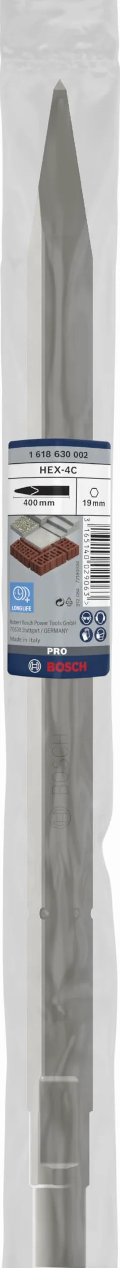 Bosch 1x Scalpello a punta PRO Hex 19-4C, codolo con collare rovesciato (per Calcestruzzo, Mattone, Ø mm, Professional Accessorio Sezionatori)