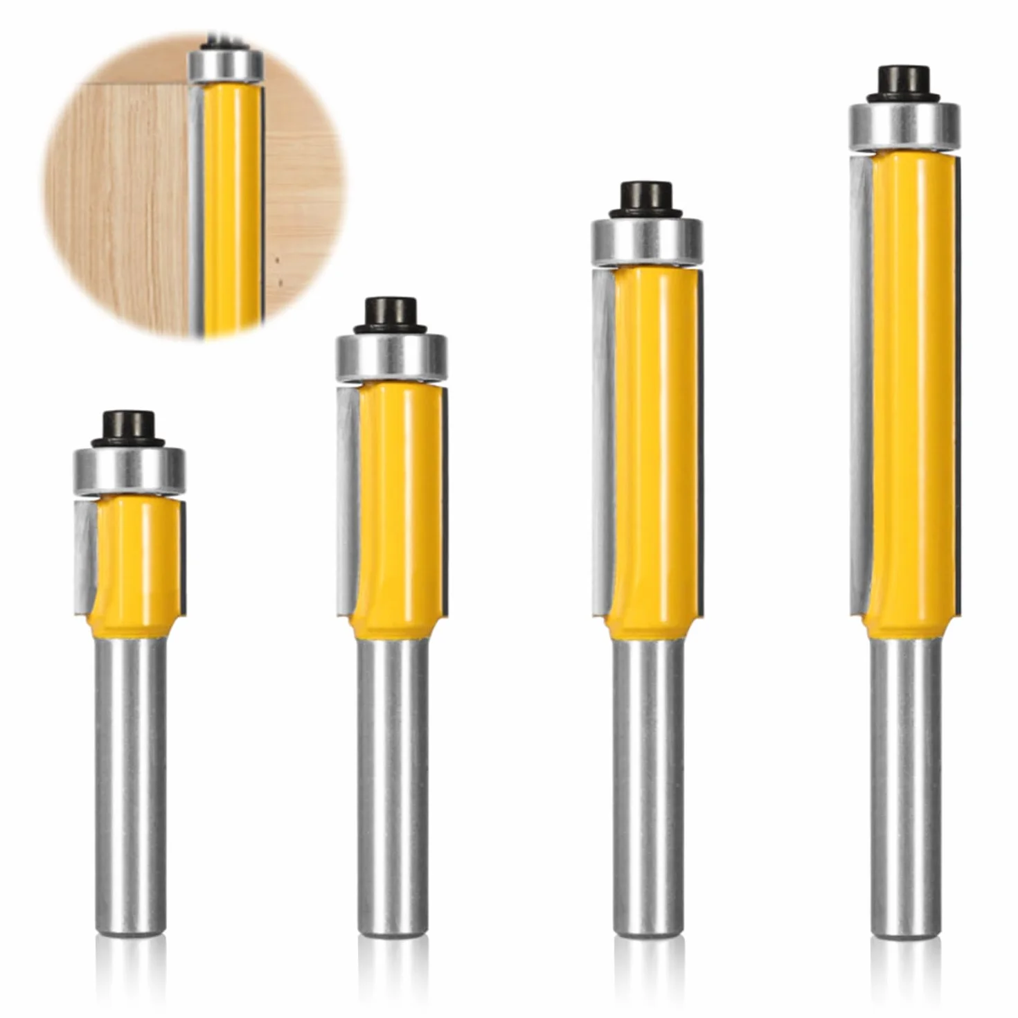 4 Pezzi 8 mm Gambo Frese per Legno Kit, Fresa per Taglienti Diritti con Cuscinetto, Fresa di Lama Extra Lunga, Strumento di Rifilare per La Lavorazione del Legno (4)