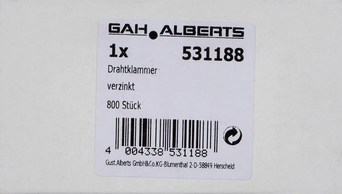 Alberts 531188 Clip in Filo Metallico, zincato, Larghezza 22 mm, Set da 800