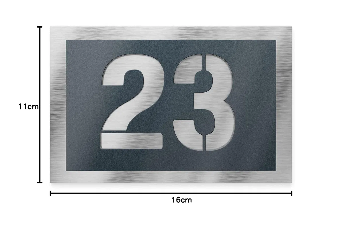 targhetta numero civico da esterno – 160x110 mm, antracite RAL 7016, acciaio inox V2A (AISI 304), personalizzabile