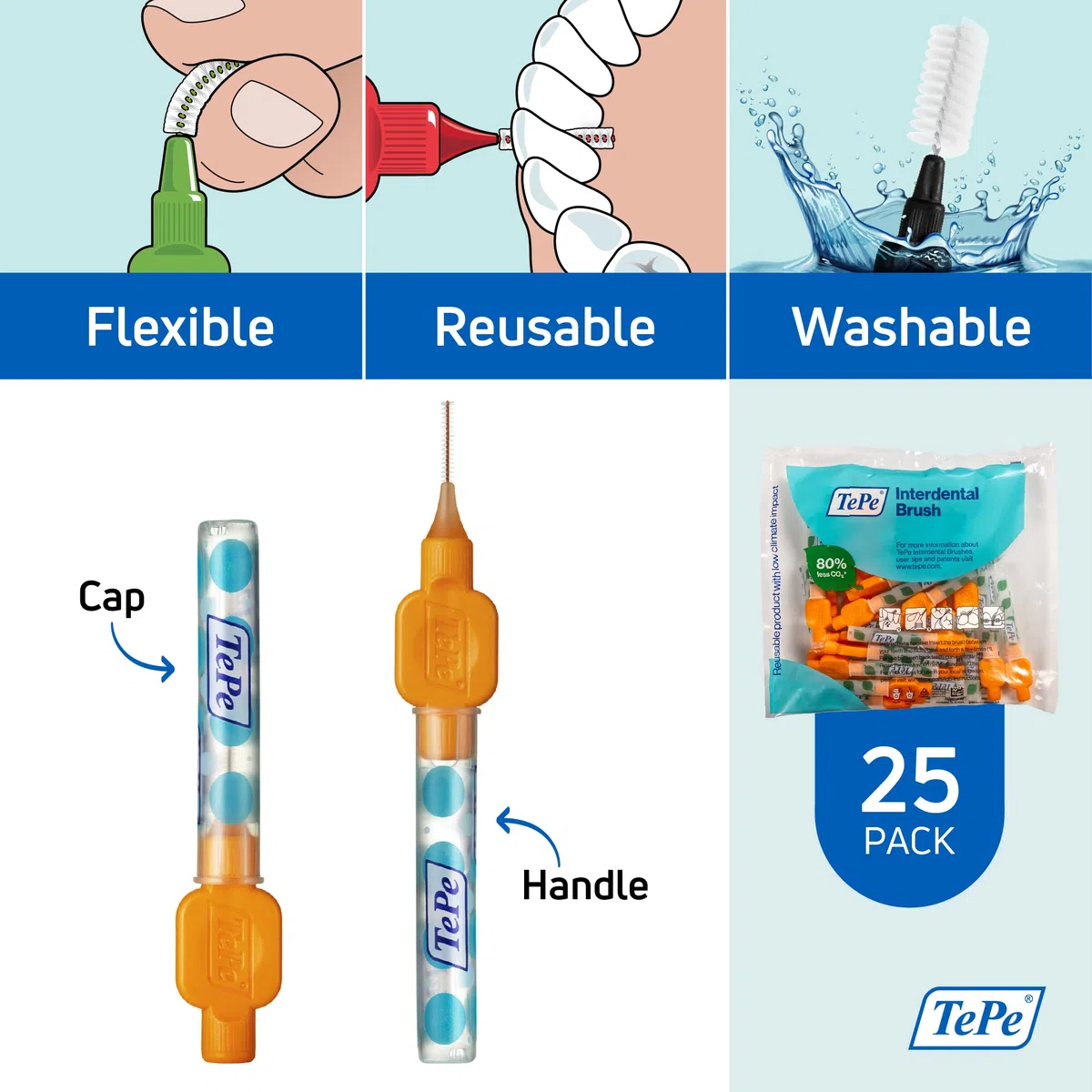 TEPE Original Interdental Brushes 0,45 Mm Orange 25Pcs per make-up professionale, per un’applicazione precisa e uniforme, 0,45 mm