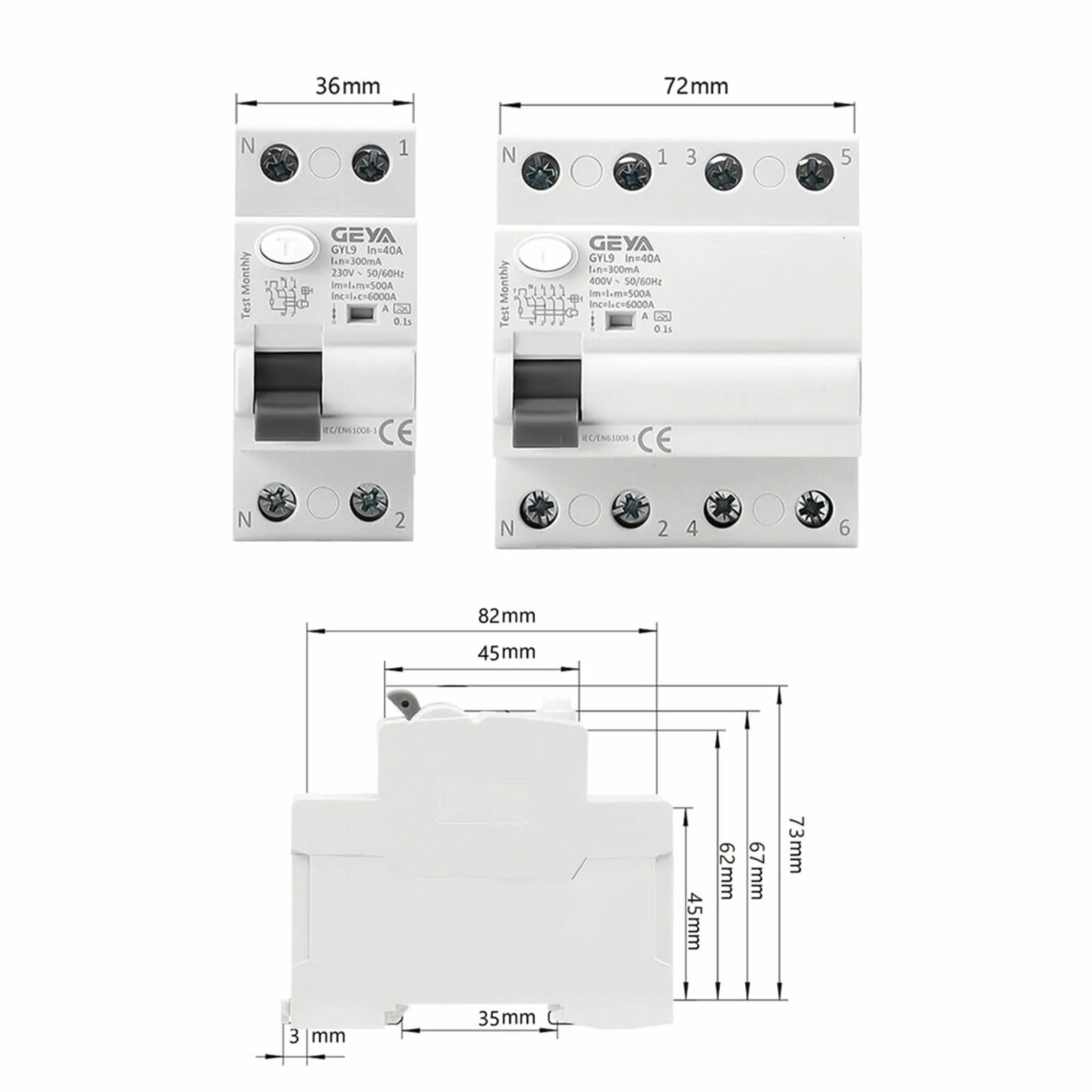 GEYA Interruttore Magnetotermico Super Immunizzato RCD RCCB ELCB A-SI Tipo Super Immunizzato (2P 40A 30mA)