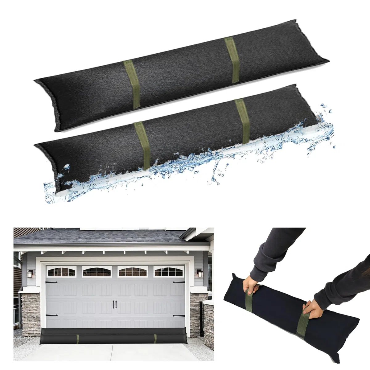 2 sacchi di sabbia per porte con maniglie, barriera all'acqua, barriera alle inondazioni, per porte del garage, cantina, finestra contro la pioggia, perdite d'acqua, 90 x 20 cm