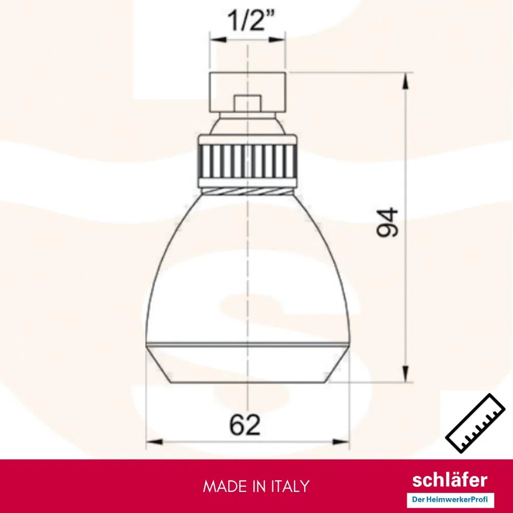 Schläfer 134110 | Soffione Doccia Universale, Cornetta Doccia 6 cm, Getto a Pioggia ad Alta Pressione, Soffione Ø 62mm, Ideale per Doccia Bagni e Piscine Pubbliche, Snodo Regolabile Universale G 1/2