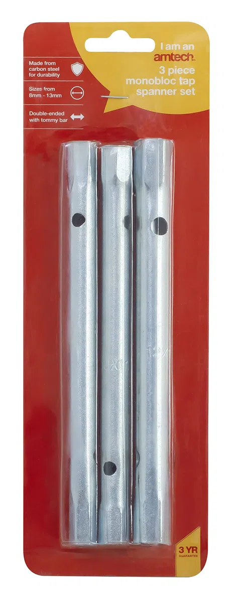 Amtech K1155 - Set di chiavi a tubo monoblocco, a doppia punta, 3 pezzi, metriche, misure 8-13 mm