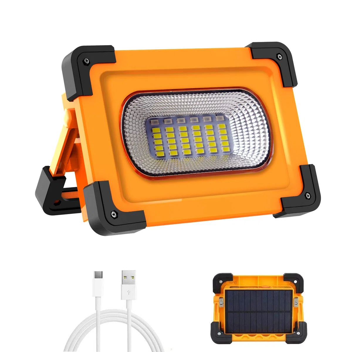 T-SUN Faro Luce LED Portatile, Proiettore con Cavo USB Esterni con Batteria Ricaricabile Integrata, Lavoro Luce da Campeggio Lamp Porta USB e modalità SOS (60W)