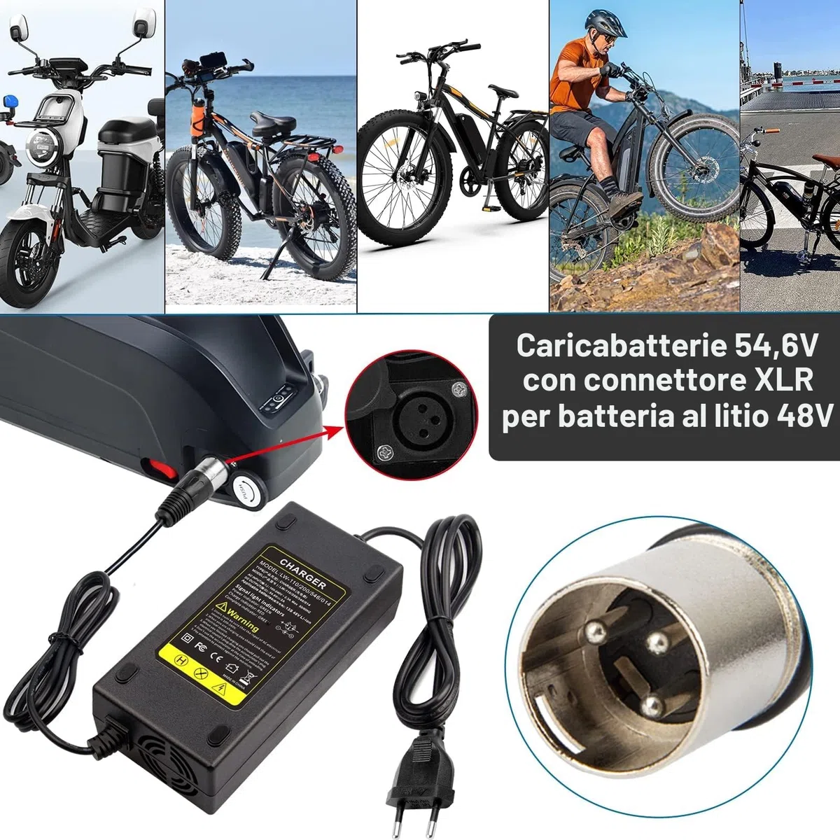 Labtec 54,6V 48V 2A Caricatore Monopattino lettrico, Caricabatteria al Litio 48V per Bici elettrica, Scooter Elettrico, Carrozzina elettrica, Scooter per la Mobilità