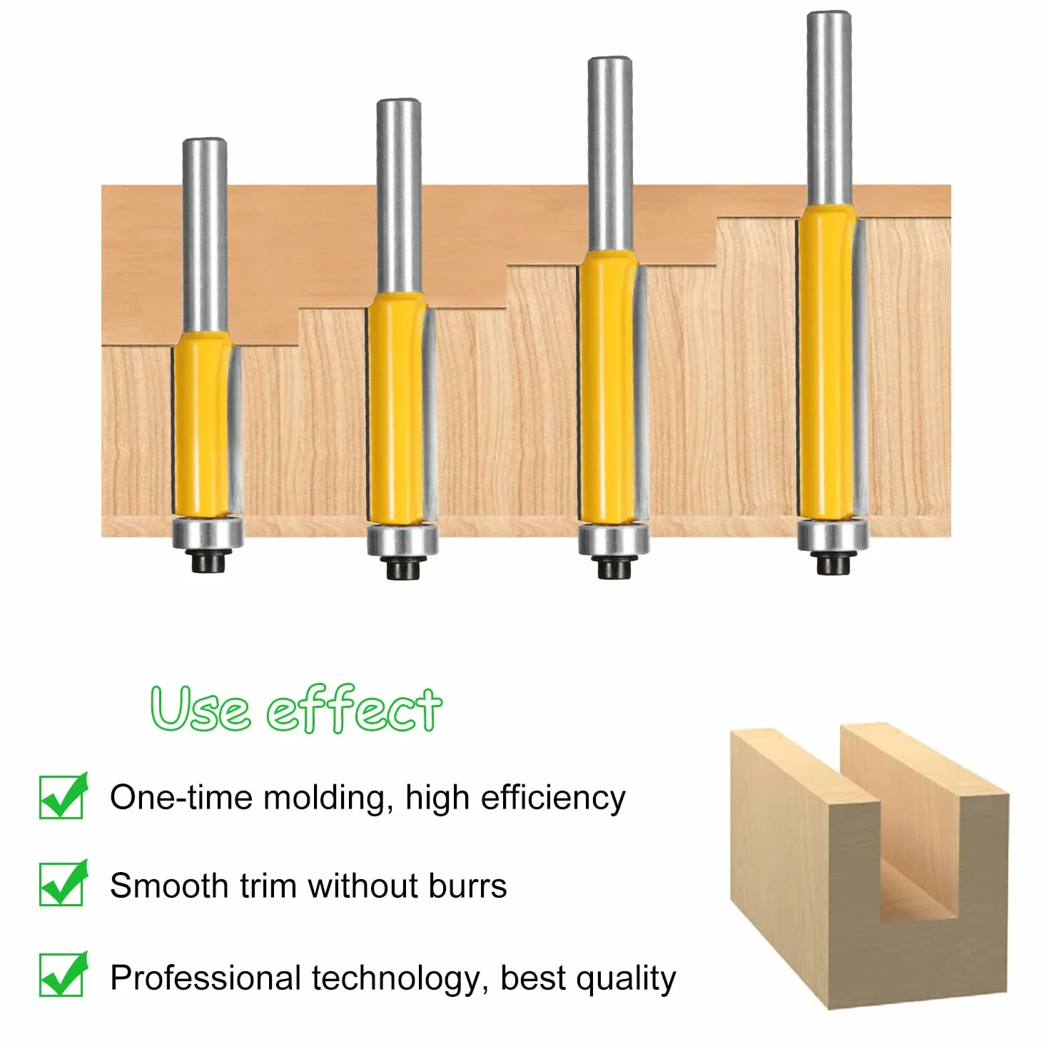 4 Pezzi 8 mm Gambo Frese per Legno Kit, Fresa per Taglienti Diritti con Cuscinetto, Fresa di Lama Extra Lunga, Strumento di Rifilare per La Lavorazione del Legno (4)
