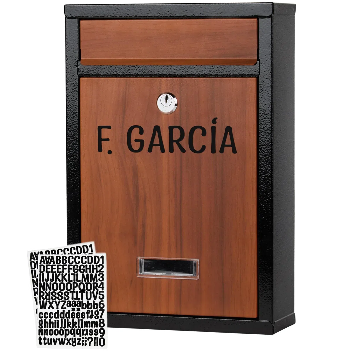 Cassetta delle lettere piccola personalizzata con numero civico | acciaio zincato effetto legno vintage, resistente alle intemperie e sicura