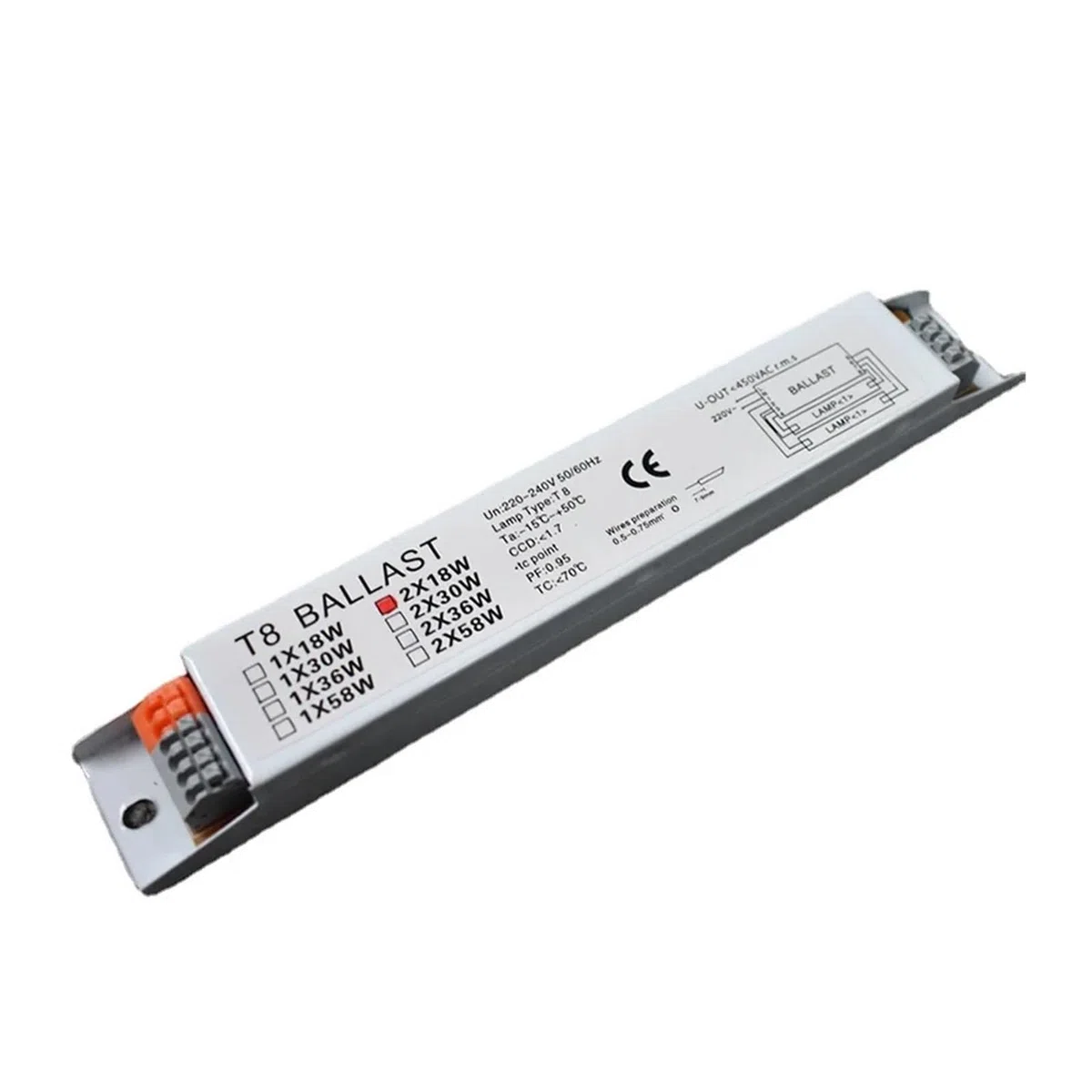 220-240V AC 2x18W/2x30W/2x58W/2x36W/1x36W/1x18W Ampia Tensione T8 Ballast elettronico Ballast for lampade Fluorescenti(2x30W)