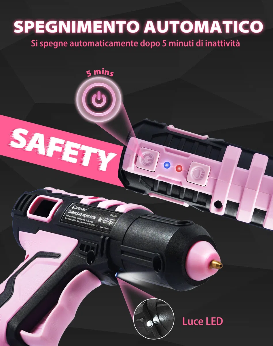 EZARC Pistola per Colla Calda Senza Fili, Riscaldamento Rapido in 15s, Pistola per Colla Calda con Batteria Set con Batteria al Litio da 2500 mAh & 30 Bastoncini per Arte, Artigianato, Decorazioni