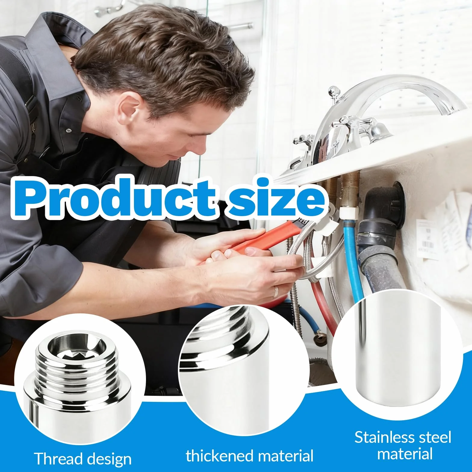 15 prolunghe per rubinetto da 1/2 pollici, in acciaio inox, prolunga per doccia 10/20/30/40/50 mm (IG Ø 19,5 mm x AG Ø 20,3 mm), tubo di prolunga in acciaio inox per doccia