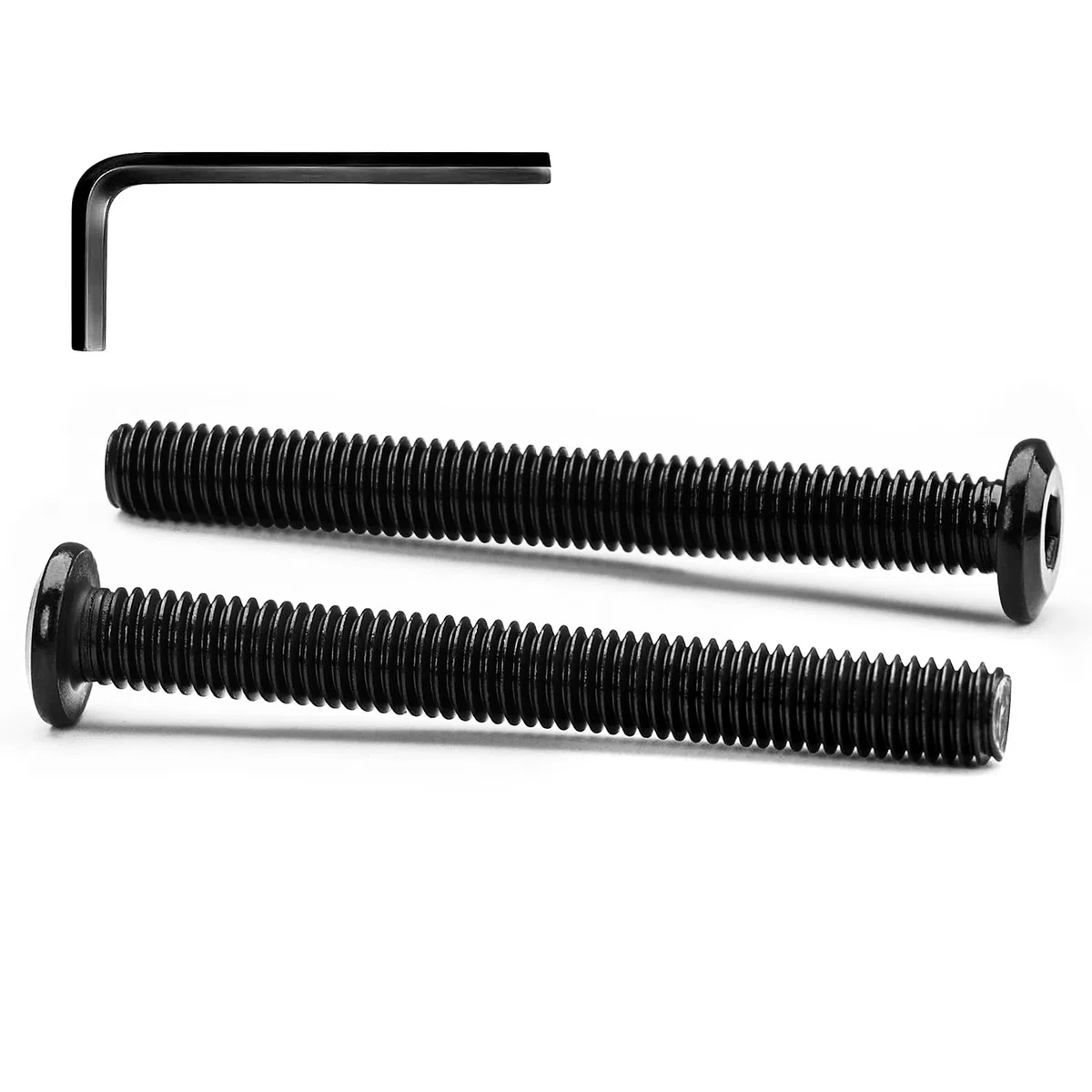 Viti a testa piatta M6 x 100 mm a testa piatta con esagono incassato per mobili, in acciaio inox 18-8 (304), ossido nero, vite con connettore svasato, filettatura completa, 20 pezzi (con chiave